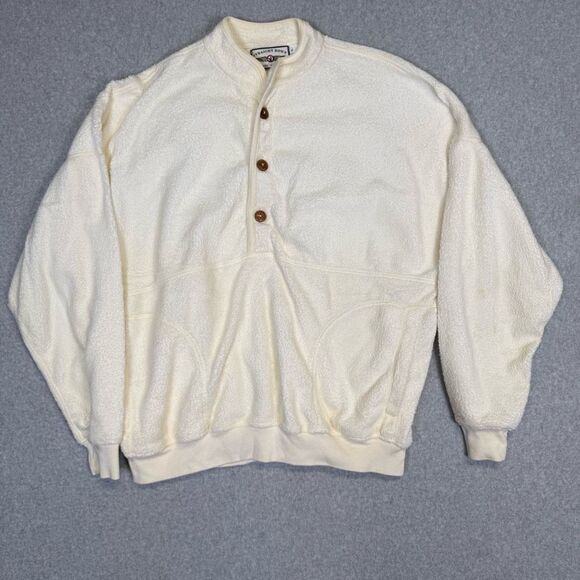 Straight Down Men's Large Plush White Pullover Sweater Button Down Made in USA - Picture 1 of 8